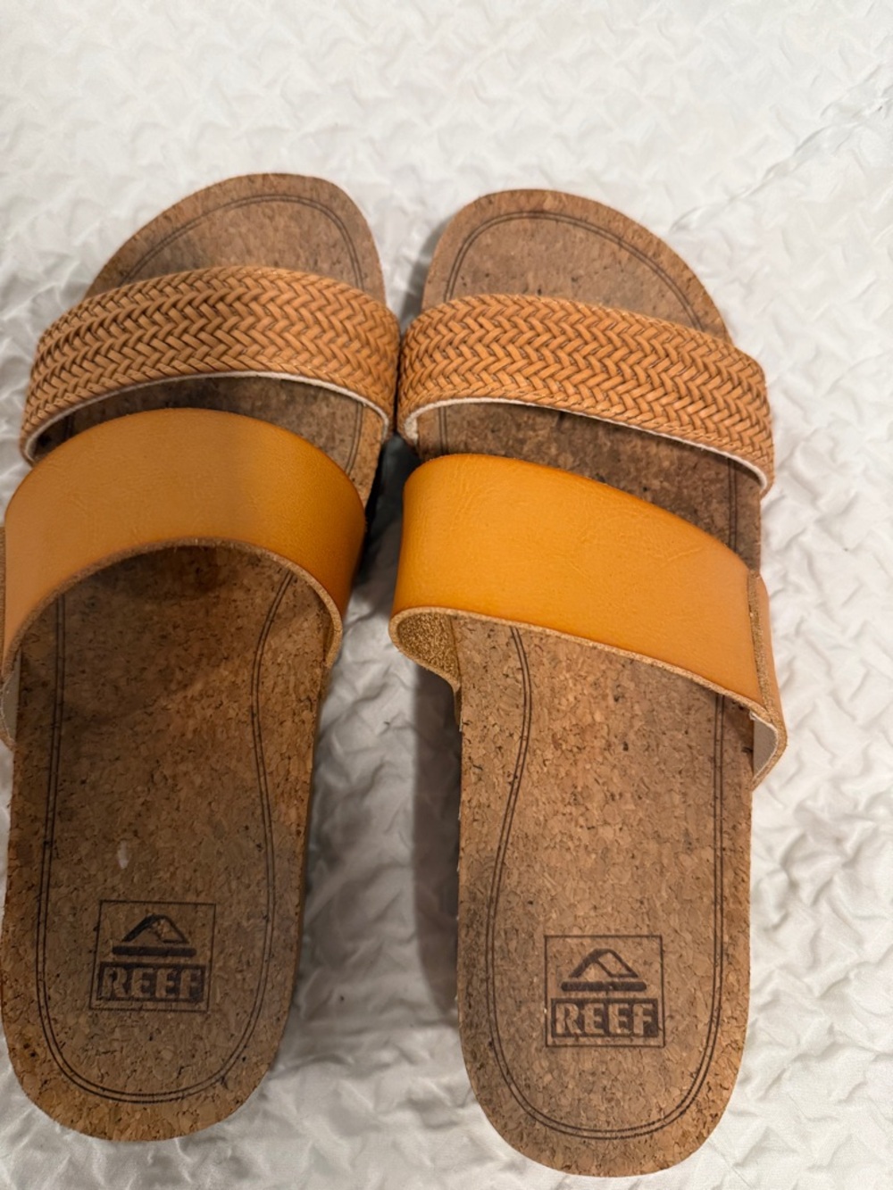 Reef Women's Two-Strap Slides in brown and Tan